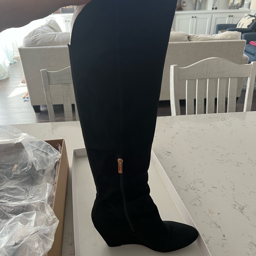 Jessica Simpson black over-the-knee suede wedge boots